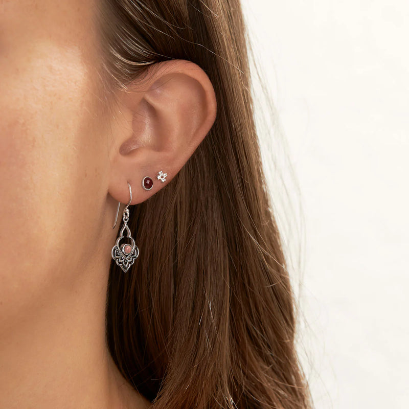 Sterling Silver Dainty Round Garnet Studs