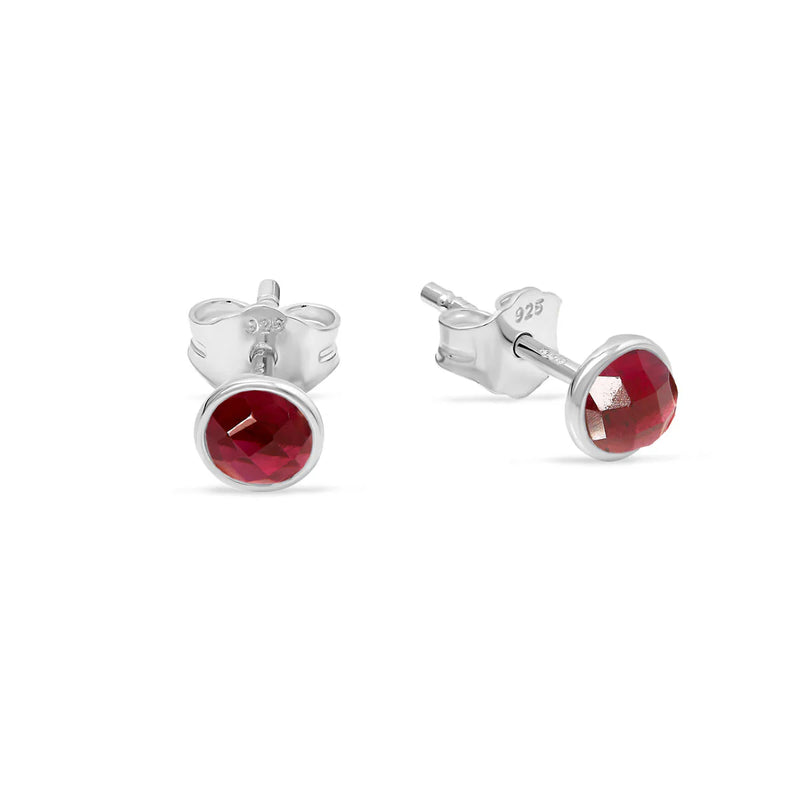 Sterling Silver Dainty Round Garnet Studs