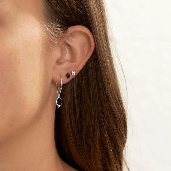 Sterling Silver Dainty Round Onyx Studs