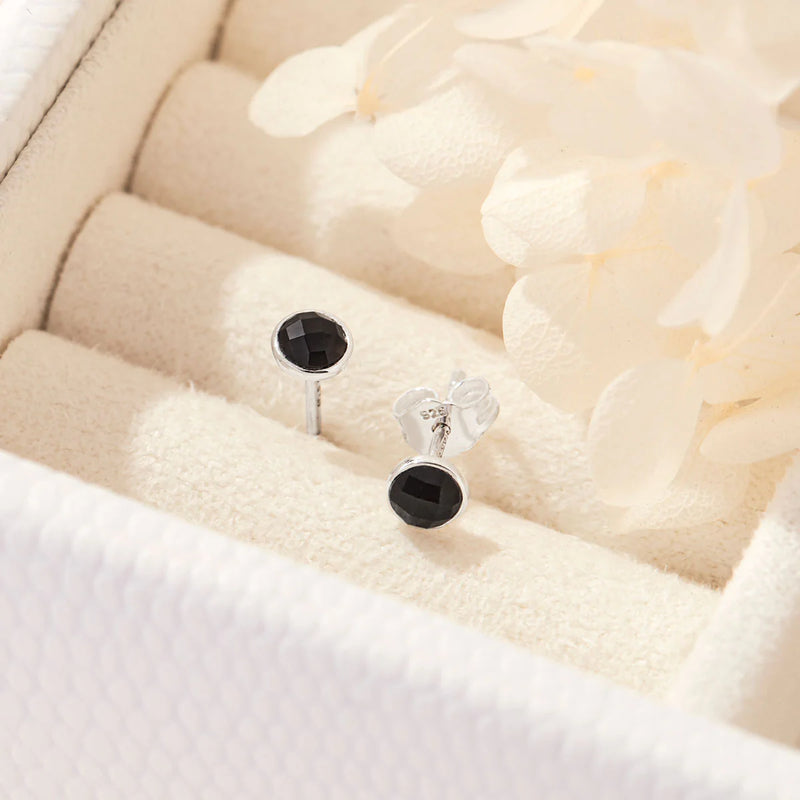 Sterling Silver Dainty Round Onyx Studs