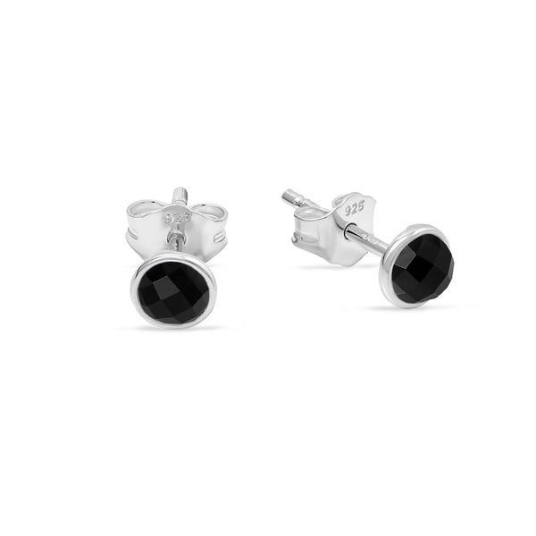 Sterling Silver Dainty Round Onyx Studs