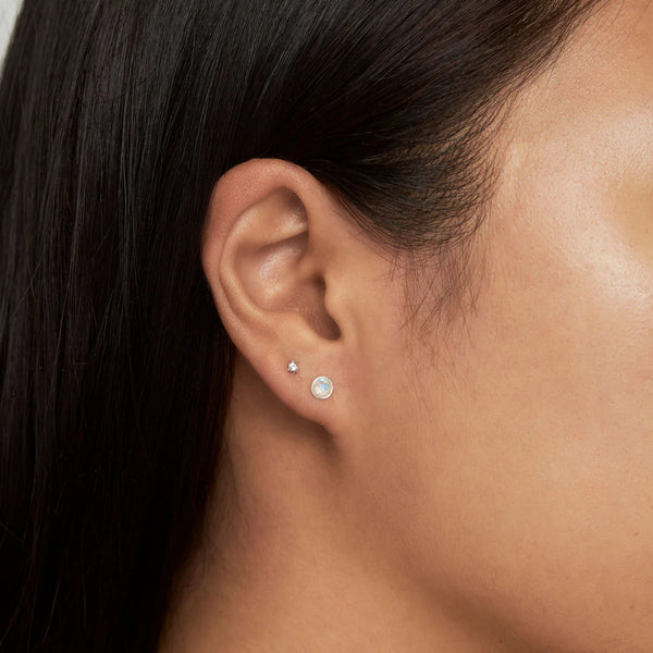 Sterling Silver Dainty Round Moonstone Studs