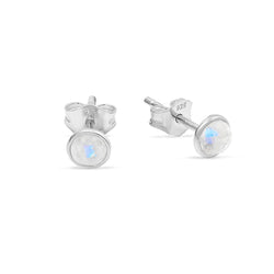 Sterling Silver Dainty Round Moonstone Studs