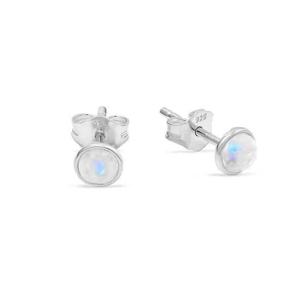 Sterling Silver Dainty Round Moonstone Studs