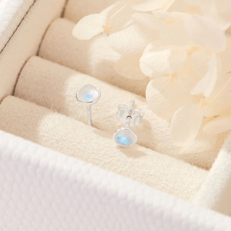 Sterling Silver Dainty Round Moonstone Studs