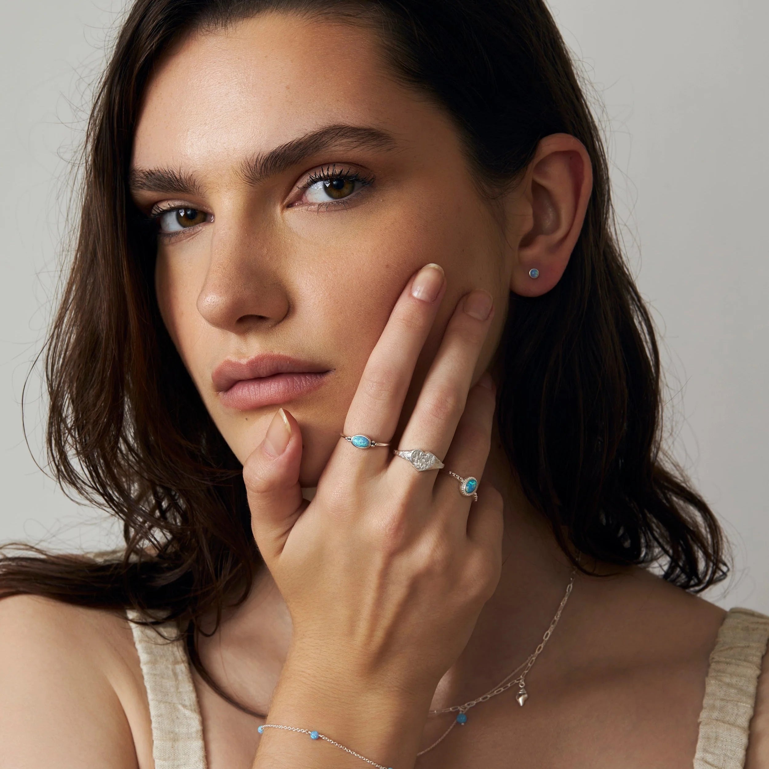 Sterling Silver Orb Azure Opal Studs