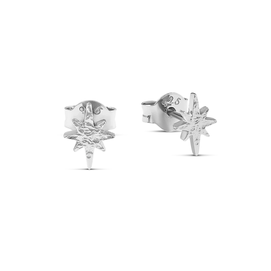 Sterling Silver Textured Celestial Studs
