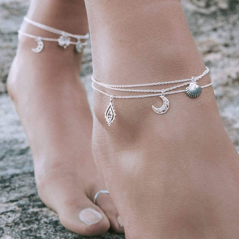 Sterling Silver | Mandala Moon Anklet