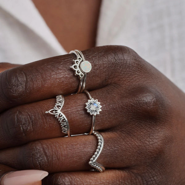 Sterling Silver Delicate Sunflower Moonstone Ring