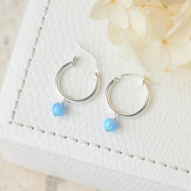 Sterling Silver Dainty Opal Hoops