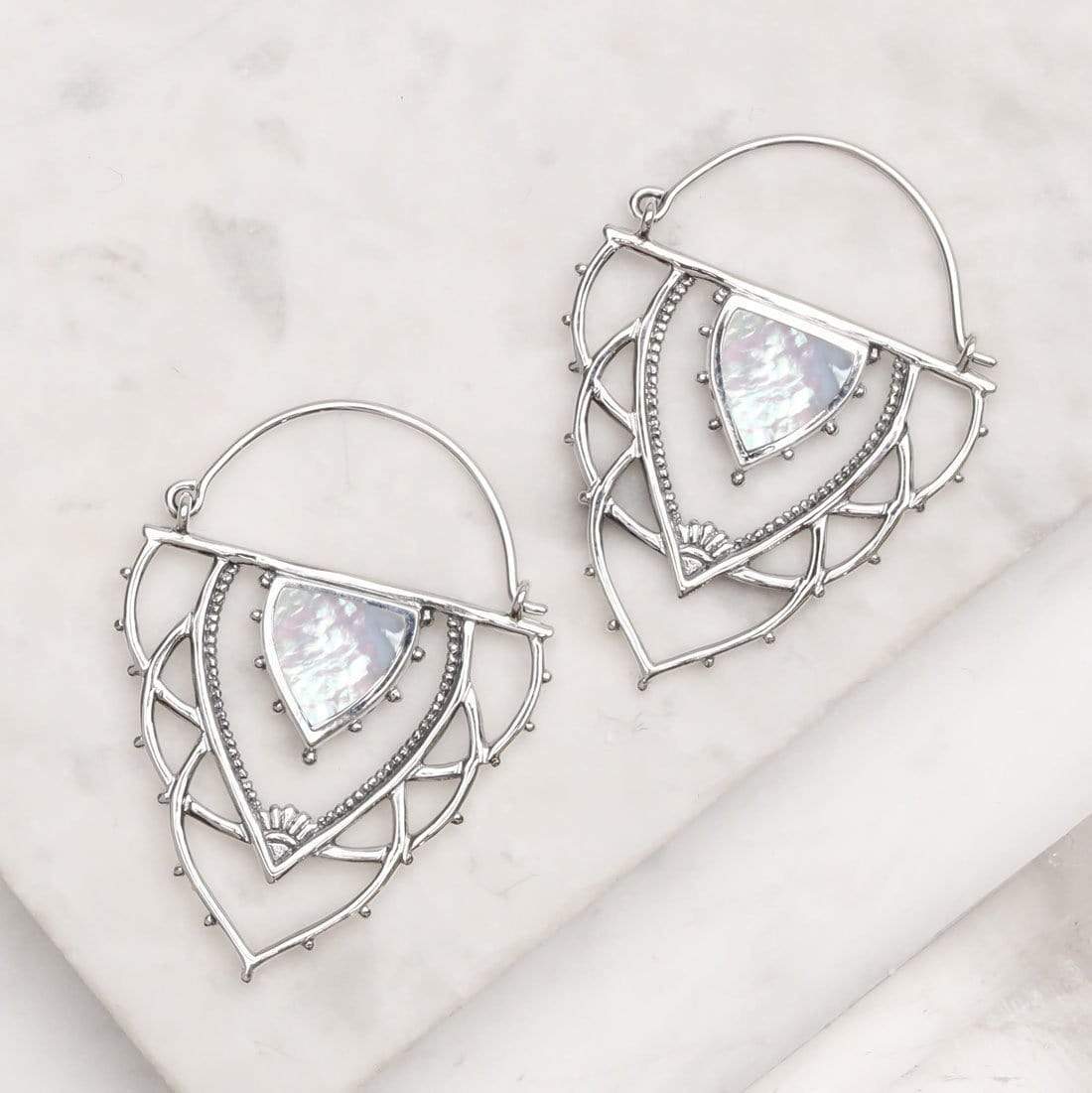 Sterling Silver Ancient Archways Pearl Hoops