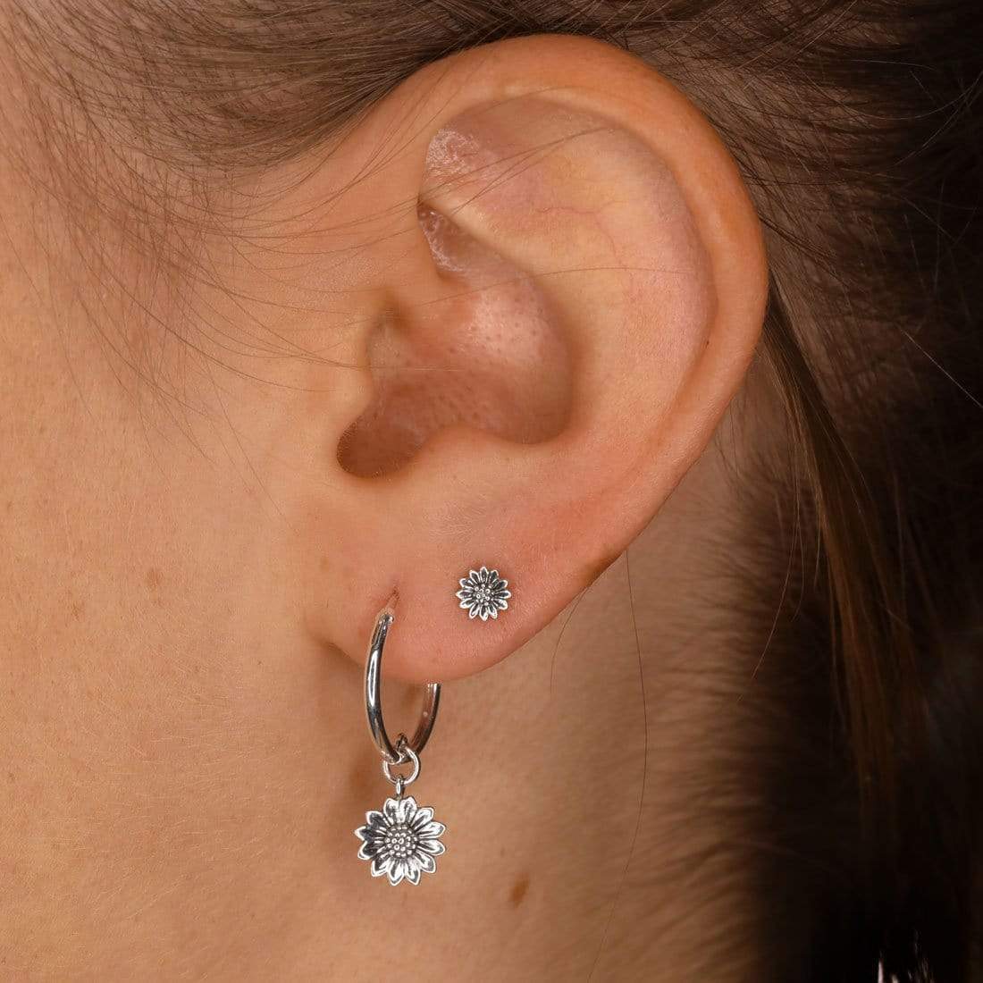 Sterling Silver Delicate Sunflower Sleepers