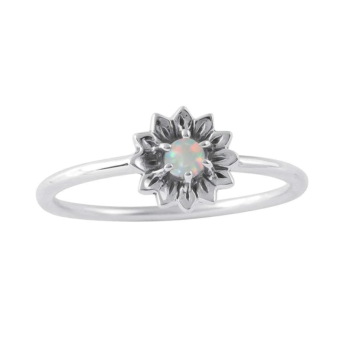 Sterling Silver Delicate Sunflower Opal Ring