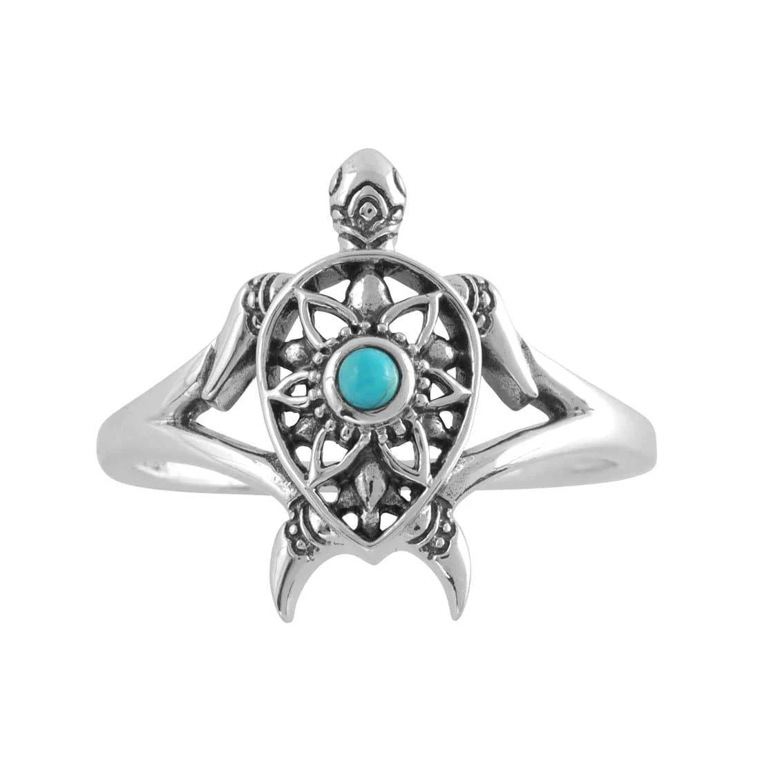 Sterling Silver Turquoise Turtle Ring