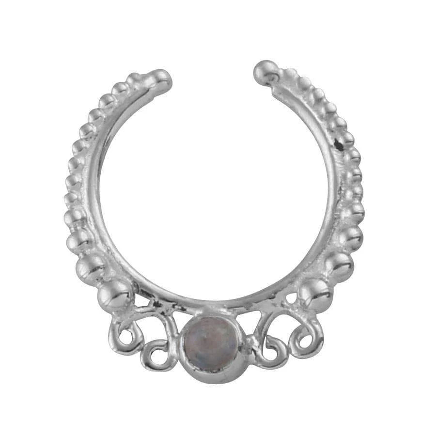 Sterling Silver Beaded Stone Faux Septum Ring
