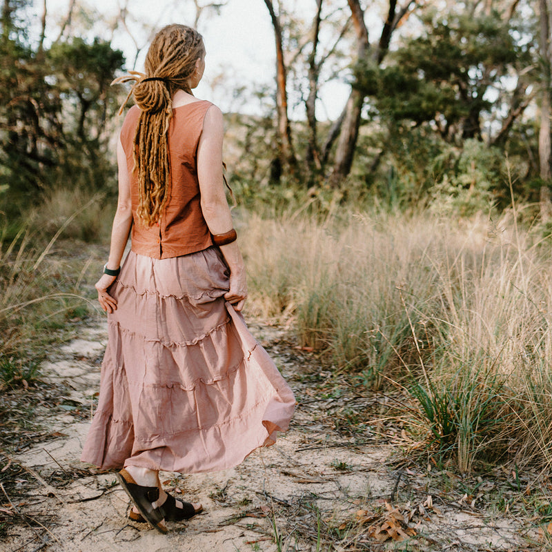 Cotton Tiered Maxi Skirt - Dusty Rose