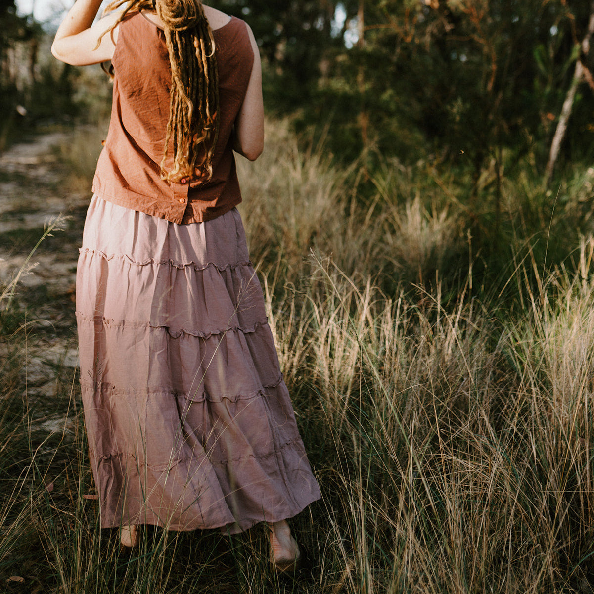 Cotton Tiered Maxi Skirt - Dusty Rose