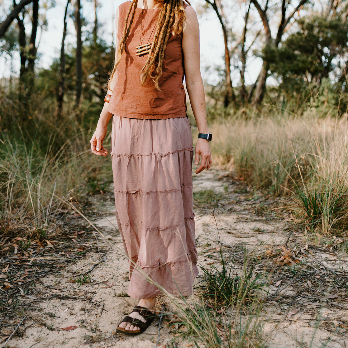Cotton Tiered Maxi Skirt - Dusty Rose
