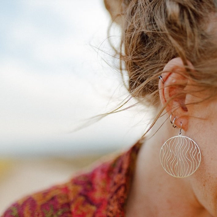 Golden Round Ripple Earrings