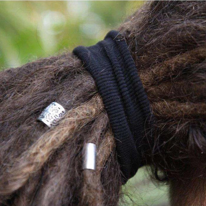 Fscwlmon 6 Pcs Discs Elastic Hair Tie for Dreadlock Accessories Extra Long Locs Rubber Band Dread Ponytail Holder Wood Knot Carving Embedded Horn Toggle