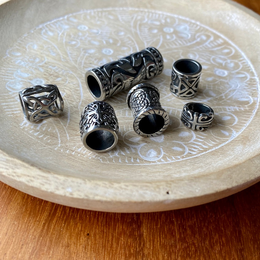 Stainless Steel dreadlock beads, set of 6 (view 2) - Mountain Dreads