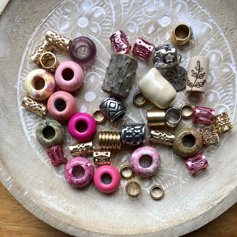 Pink & Gold Dreadlock Beads | Set of 40