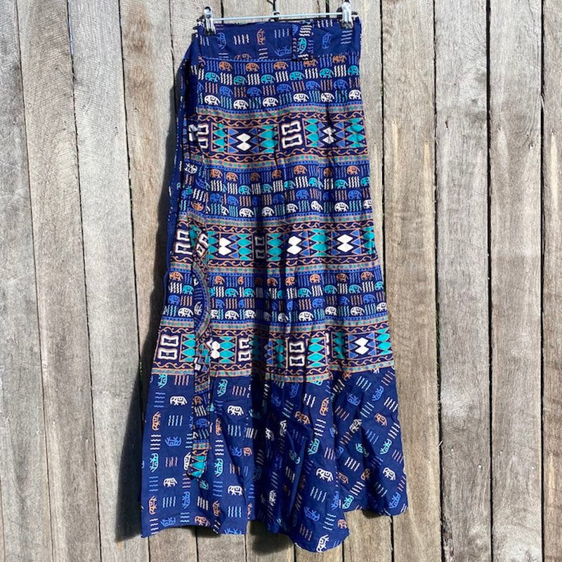 Blue Cotton Wrap Skirt